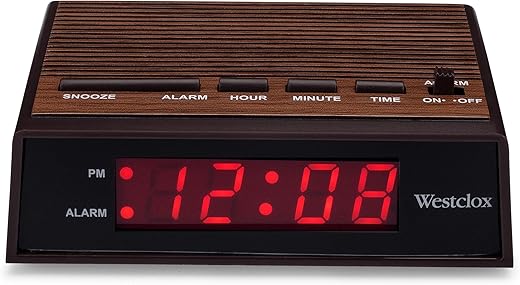 Westclox Retro Wood Style Easy To Read Super Bright Small Night Table Soft Tone Alarm Clock 22690