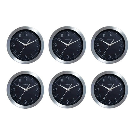 Westclox Wall Clock Brushed Aluminum Round 9 inch Analog Silver Black, 6-Pack