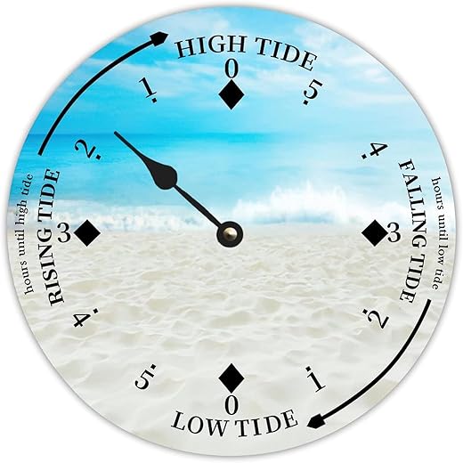 Wood Tide Clock Tropical Beach Tidal Clock Ocean Time Coastal High Tide Low Tide Clock Rustic Wooden Nautical Tide Movement Clock Decor for Beach House Kitchen Wall Art 10 Inch