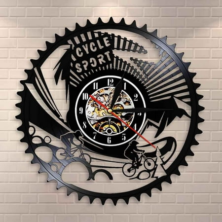 YanGxx Cycle Sport Mountain Bike Wall Art Wall Clock Gears Mountain Biking Vintage Vinyl Record Wall Clock Cycling Bicycle Bikers Gift