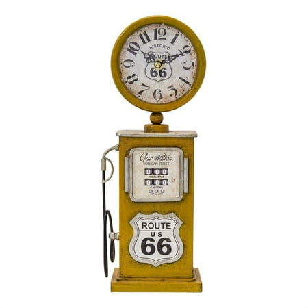 Yosemite Home Decor Route 66 Transitional Metal Table Top Clock in Yellow