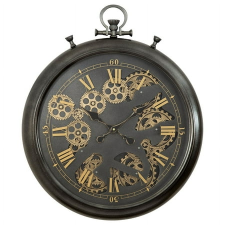 Yosemite Home Decor Sophisticated Design Modern Metal Pocket Gear Clock in Black