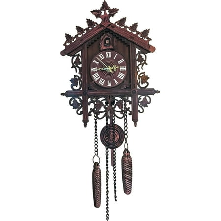 YSSTT3ANIG Wooden Hanging Clock Cuckoo Wall Clock Vintage Traditional Coo Coo Clock Cuckoo Clock for Home Livingroom Decor, Dark Black B80-530