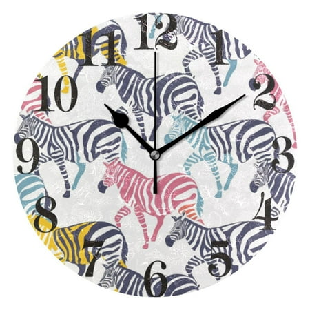 Zebras Outline Wall Clock 9.8 inch Battery Operated Clocks Non-Ticking Silent for Bedroom Office Kitchen Living Room