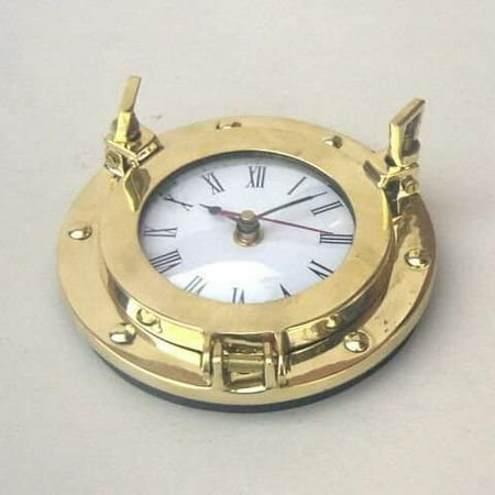 06 Inches Solid Brass Porthole Clock with White Roman Dial – Nautical Openable Functional Clock Ideal for Maritime-Themed Home Decor – Vintage and Classic Design Ideas for Elegant Spaces