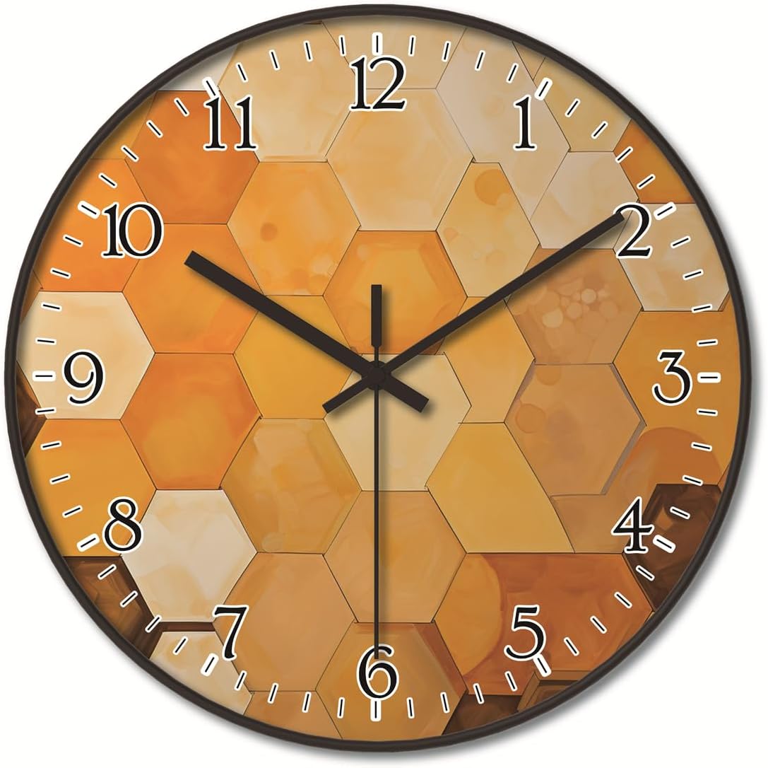 10 inch Abstract Irregular Hexagon Pattern Wall Clock, Silent Non Ticking Quartz Battery Operated Round Sweep Movement Wall Clock