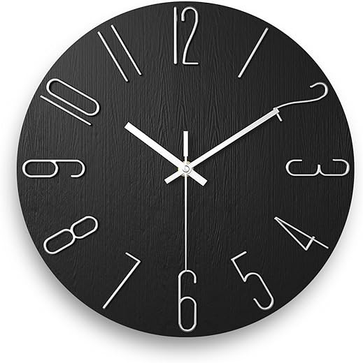 12 Inch Wall Clock Silent Non Ticking, Preciser Modern Style Decor Clock for Home, Office, School, Kitchen, Bedroom, Living Room (Black)