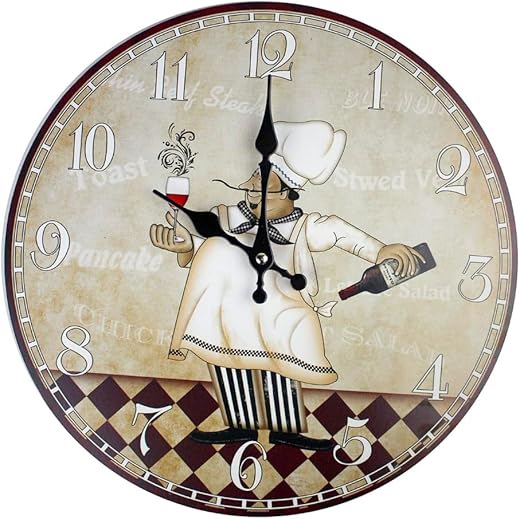 13 Inch Round French Chef Wall Clock for Kitchen, Cafe, Farmhouse, Living Room, Office, Kids Bedroom - Ideal for Gifting on Father's Day, Birthdays, Anniversary & More