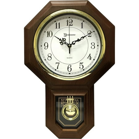 17.5 x 11.25 Essex Westminster Chime Faux Wood Pendulum Wall Clock, Walnut