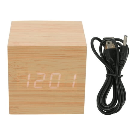 1pc Square Alarm Clock Wooden Alarm Clock Dual Display Clock Mini Alarm Clock