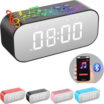 AFK Alarm Clock for Bedrooms,Digital Clock with Bluetooth Speaker,Small Alarm Clock for Heavy Sleepers Adults,Teens,Kids.