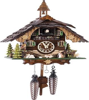 Cuckoo-Palace Saint Bernhard Chalet Cuckoo Clock Quartz Movement Height 32 cm, Brown