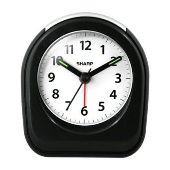 SHARP Quartz Analog Arch Alarm Clock, Black, Battery Operated, Small, Travel Clock