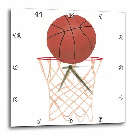 3dRose Basketball Hoop Net - Wall Clock, 10 by 10-inch