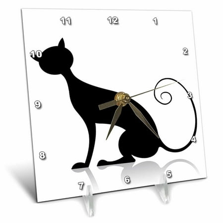 3dRose Cat Silhouette Illustration - Desk Clock, 6 by 6-inch