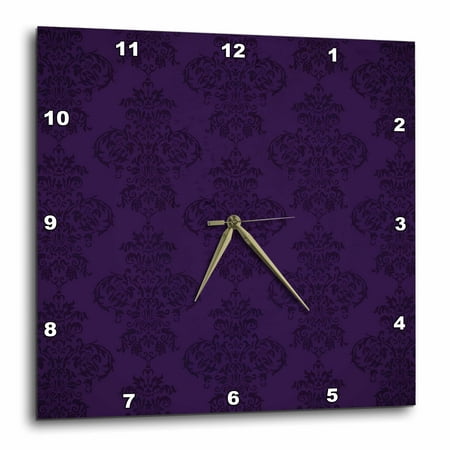 3dRose Elegant Purple Damask Pattern - Wall Clock, 10 by 10-inch