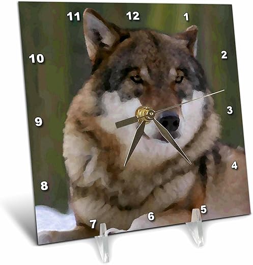 3D Rose Wild Wolf Desk Clock, 6" x 6"