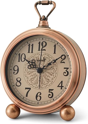 4.5 Battery Operated Antique Retro Analog Metal Alarm Clock, Silent Bedside Desk Clock, Wall-Hanging Vintage Clock(Vintage Bronze)