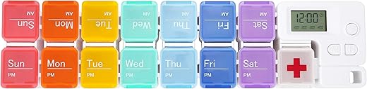 7-Day Pill Organizer with Medicine Reminder Alarm, Cozycabin Weekly Large Vitamin Box Organizer - AM PM Daily Travel Medication Box(Rainbow)