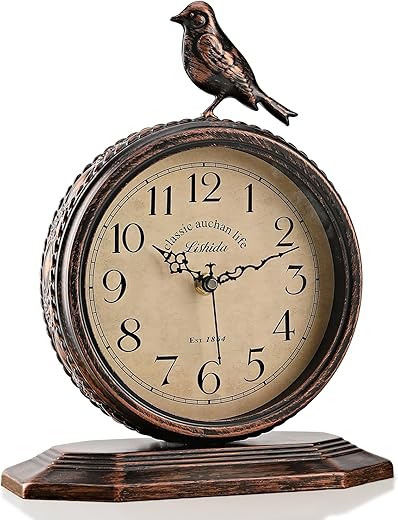 8-Inch Antique Mantel Clocks For Living Room, Retro Table Metal Silent Clocks For Fireplace, Easy To Read Decorative Mantel Clocks With Top Bird For Bedroom, Office, Desktop (Arabic Numerals)