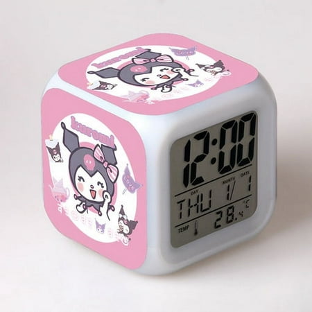 8cm Hot Sanrio Alarm Clock Night Light Colorful Changing Alarm Clock With LED Flash Light Model Toy For Kid Student Gift