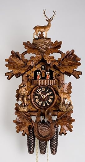 8 Day Musical Black Forest Traditional Carved Hunter Cuckoo Clock by Hönes