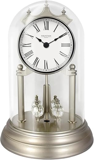 9 Genevieve I Mantel Clock with Revolving Pendulum, Modern Vintage Style, Tabletop Décor, Desk & Shelf Clock (Sliver)