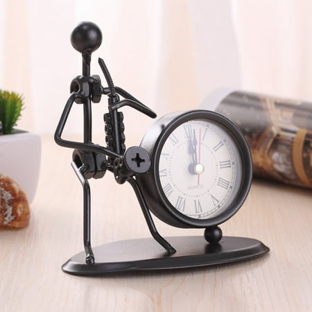 AaSFJEG Garden Decor Iron Stainless Steel Small Desk Clock Iron Personality Clock Gift Birthday Gift Iron Table Alarm Clock with Musical instruments Gadgets Decoration Craft