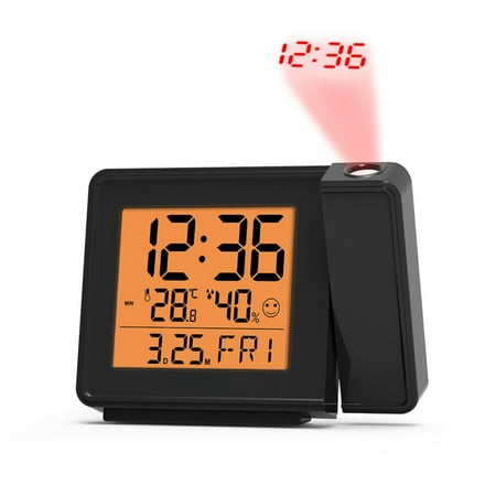 Adjustable Radio-controlled Atomic Time Projection Alarm Clock - Sleek Modern Design with Clear Projection Display and Easy Time Setup