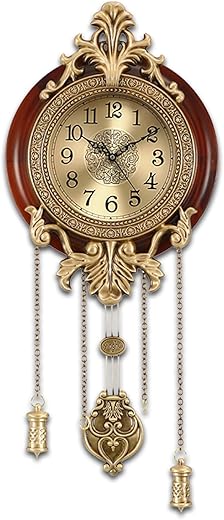 Aero Snail Brown Vintage Pendulum Wall Clock Solid Wood Metal Art Workmanship Silent Non Ticking Quartz Analog Watch Home/Office/Kitchen/Classroom/School Hanging Timepiece