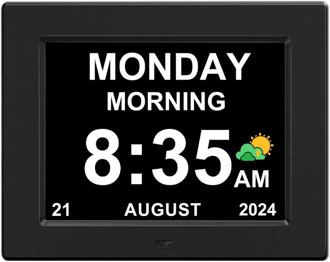 AINFTIME 8inch Large Clock with Day and Date for Elderly-3 Colors Display Digital Calendar Alarm Clock Dementia Alzheimers Clock with Extra Large Display (8in Black)