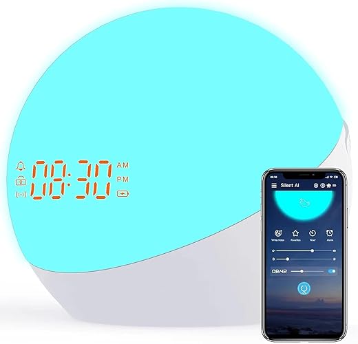 Alarm Clock for Kids Smart Clock Sunrise Wake Up Light with Bluetooth Speaker,4 Alarms,Snooze,Night Light for Bedrooms BLE APP Control(NOT WiFi)