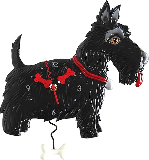 Allen Designs "Scottie" Whimsical Black Scottish Terrier Dog Pendulum Wall Clock