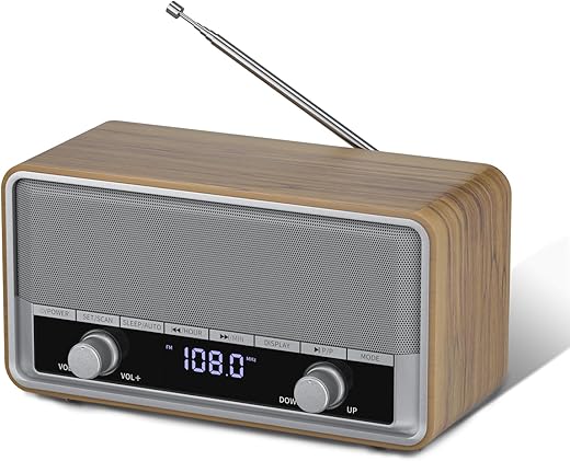 AM FM Radio Plug in Wall, Radio with Bluetooth for Home, Best Reception Clock Radio with LCD Display, Sleep/40 Presets Retro/Vintage Bluetooth Radio for Indoor Kitchen Bedroom Work