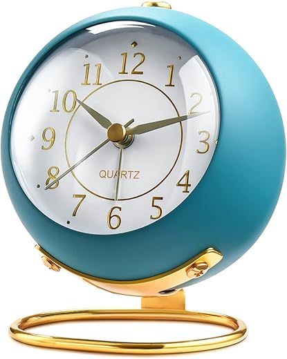 Analog Alarm Clocks,Retro Backlight Cute Simple Design Small Desk Clock with Night Light,Silent Non-Ticking,Battery Powered,for Kids,Bedroom,Travel,Kitchen,Bedside Desktop. (Blue)