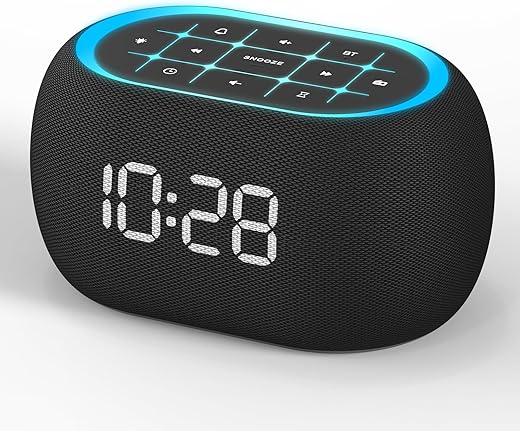 ANJANK Alarm Clock FM Radio with Bluetooth Speaker, Hi-Fi Stereo Sound, 7 Night Light Colors, 8 Wake Up Sounds, 0-100% Dimmer, 30-Level Volume, Small Digital LED Clock with Auto Time Sync for Bedroom