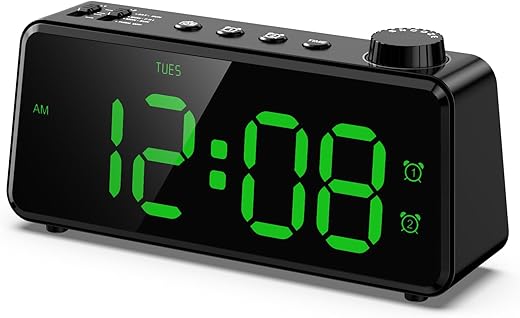 ANJANK Digital FM Radio Alarm Clock for Bedroom, 6.5'' Large Display for Seniors kids, 0-100% Dimmable Brightness, Weekday/Weekend Dual Alarm, Small Nightstand Clock with USB Charging Port