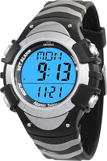 Atomic English Talking Watch for Seniors Men and Women Talking with Day-Date Loud Alarm Clock Visually Impaired by Five Senses (Silver)