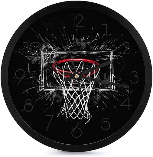 Basketball Hoop Fashion Wall Clock Non Ticking Silent 10 Inch Quality Quartz Round for Home Office Decor