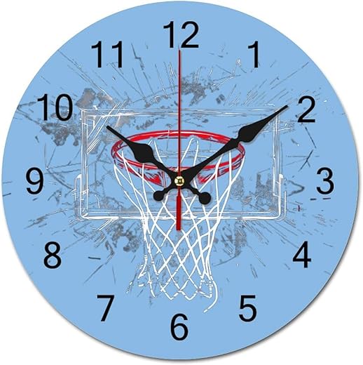 Basketball Hoop Wood Wall Clock Non Ticking Silent Clocks Decorative for Living Room Kitchen Office Decor