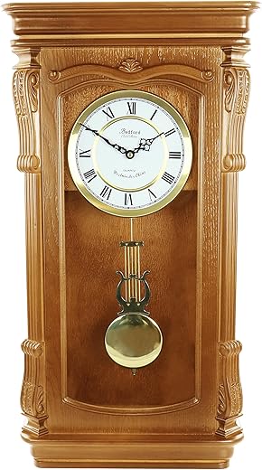 Bedford Clock Collection Golden Oak Chiming Pendulum Wall Clock