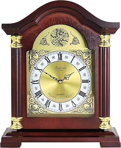 Bedford Clock Collection Redwood Mantel Clock with Chimes