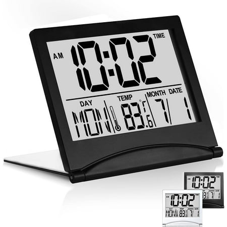 Betus Digital Travel Alarm Clock - Compact Desk Clock for All Ages (Black)