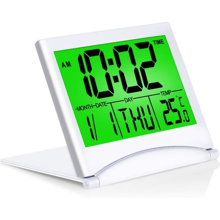 Betus Digital Travel Alarm Clock with Green Backlight - Compact Desk Clock