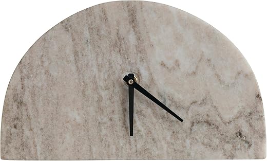 Bloomingville Decorative Half Moon Marble Mantel Clock, Beige and Black