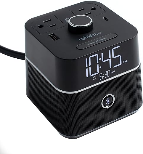 Brandstand | CubieBlue | User Friendly & Convenient Alarm Clock Charger | 2 USB Ports | 2 Tamper Resistant Sockets | Brandstand Bluetooth Speaker