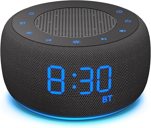 BUFFBEE Bluetooth Speaker Alarm Clock with FM Radio - High Fidelity Sound, Full Range Dimmer, Plugged in Alarm Clock Radio for Bedroom