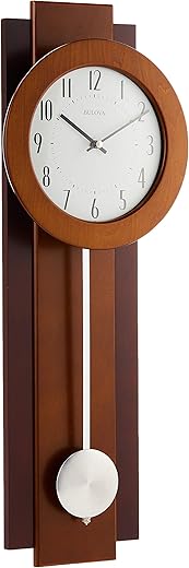 Bulova C3383 Avent Pendulum Deco Wall Clock, 18, Walnut/Mahogany