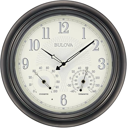 Bulova C4813 Weather Master Wall Clock, 18, Black