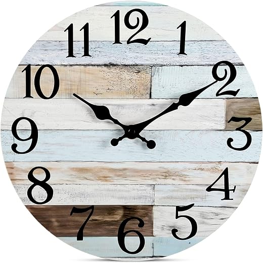 Coastal Wall Clock 14 Inch Silent Non-Ticking Wall Clock Battery Operated Decorative for Kitchen, Bathroom, Living Room